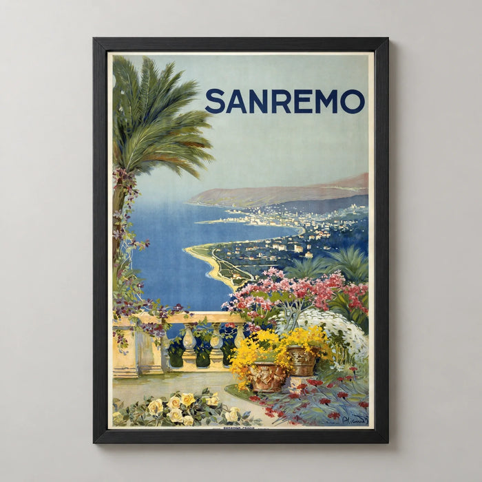 Sanremo, Italy — Terrace and Palms Vintage Travel Poster