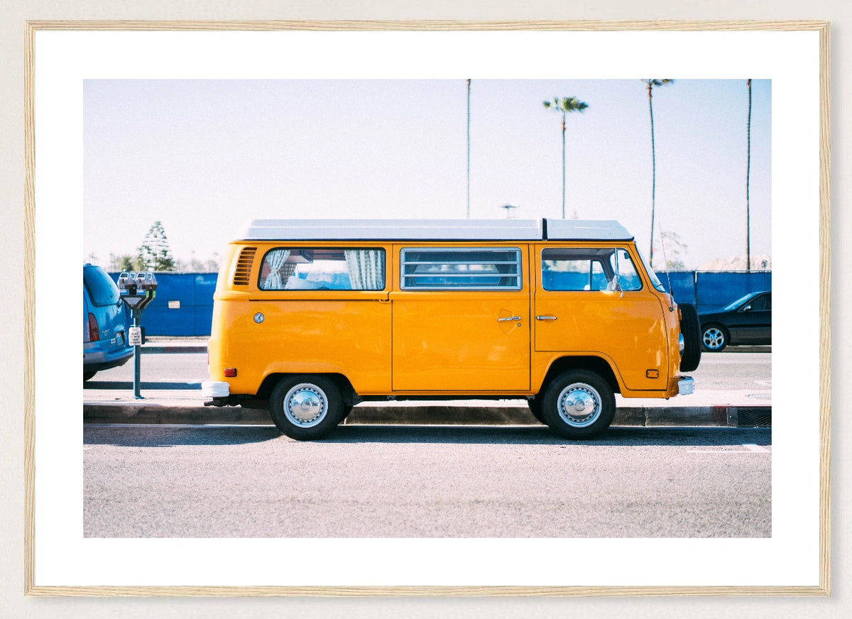 Yellow Van Coastal Photographic Print in a styled interior