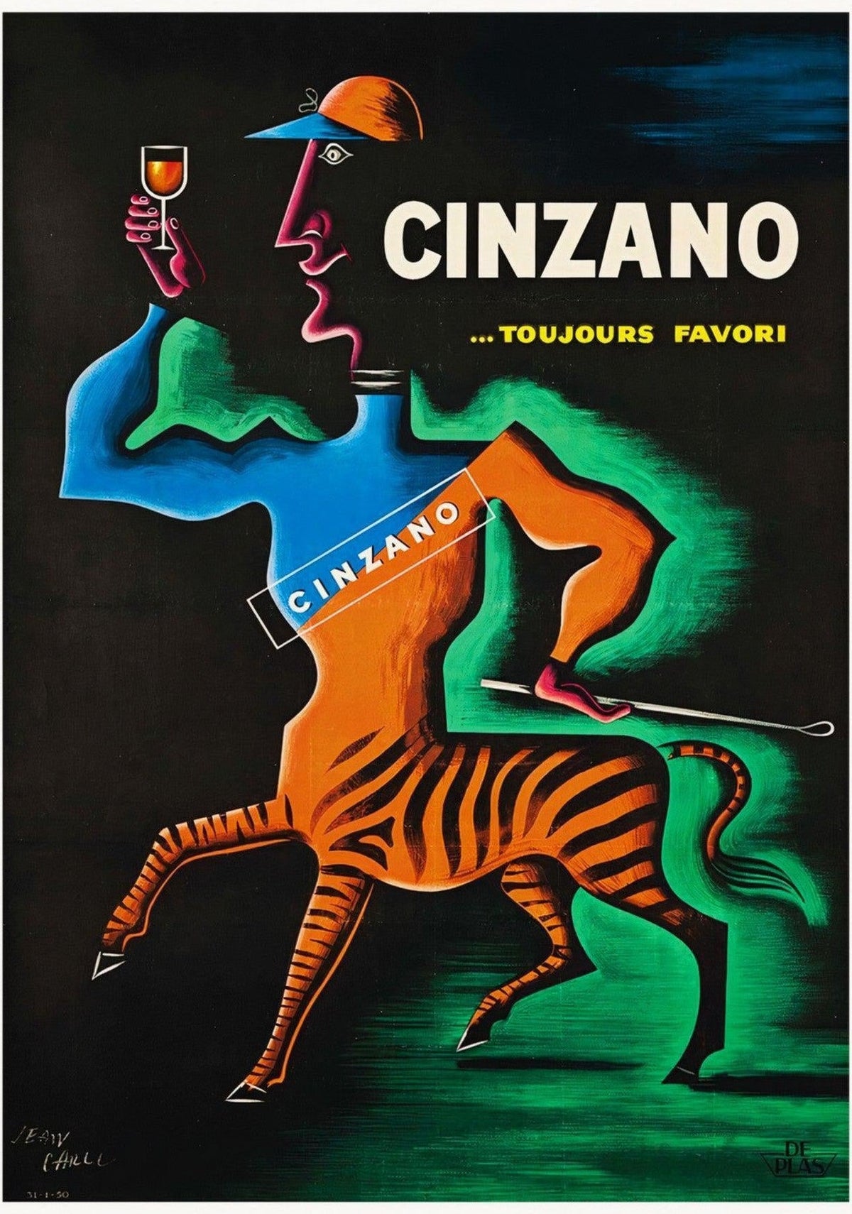 Cinzano Toujours Favori, 1950 - Vintage Alcohol Poster — poster only, complete unframed artwork