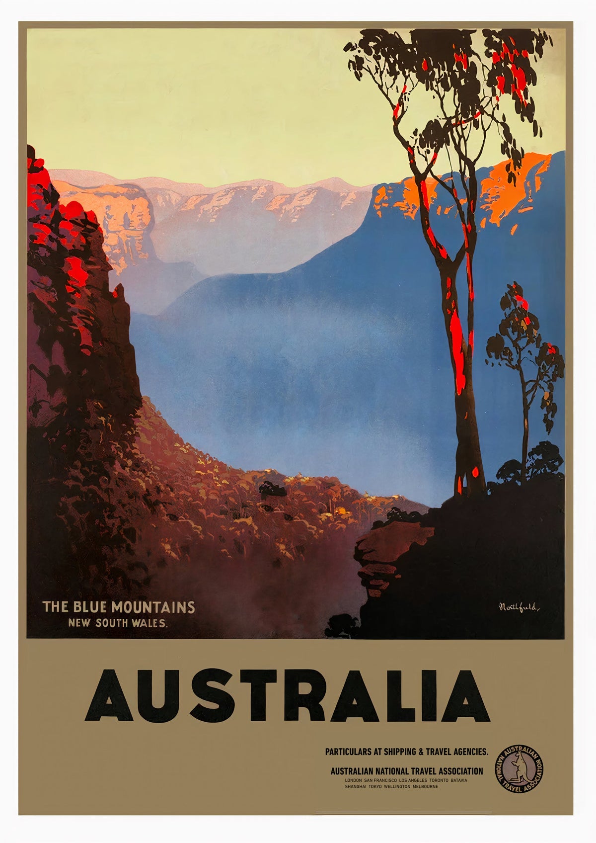 Blue Mountains NSW Vintage Australian Travel Poster — poster only, complete unframed artwork