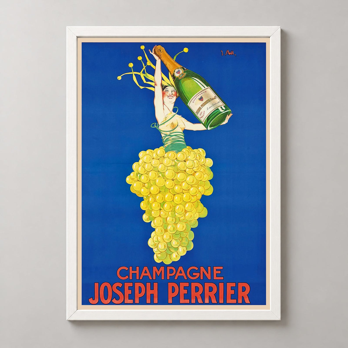 Joseph Perrier Vintage Champagne Advertising Poster — realistic white frame studio view