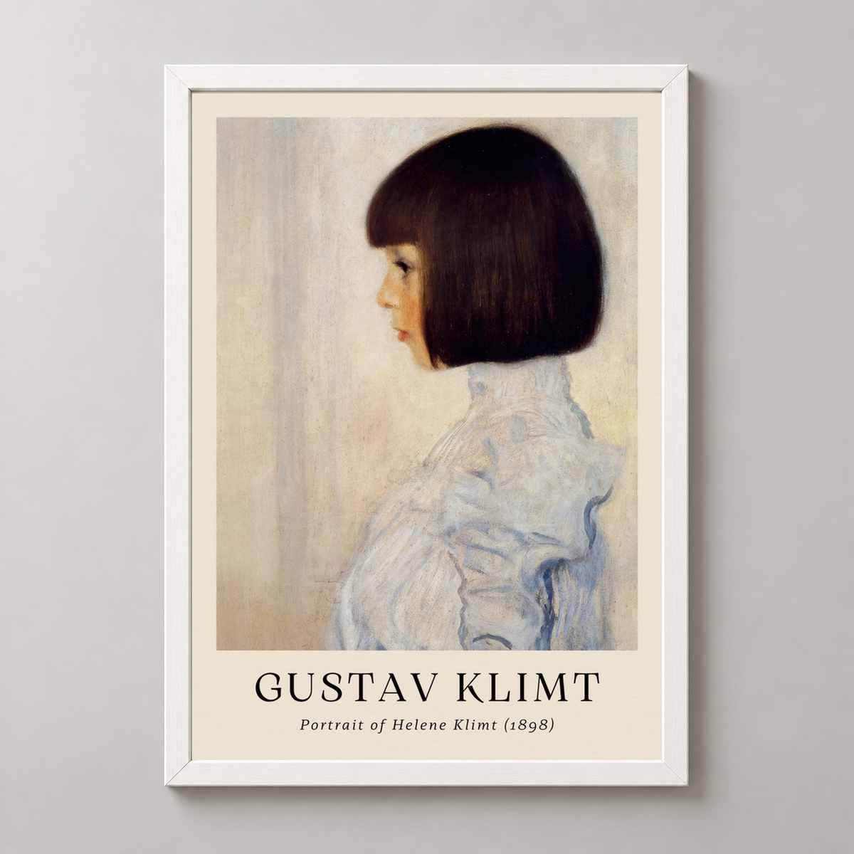 Gustav Klimt's Portrait of Helene Klimt (1898) - Timeless Art Nouveau Print — realistic white frame studio view