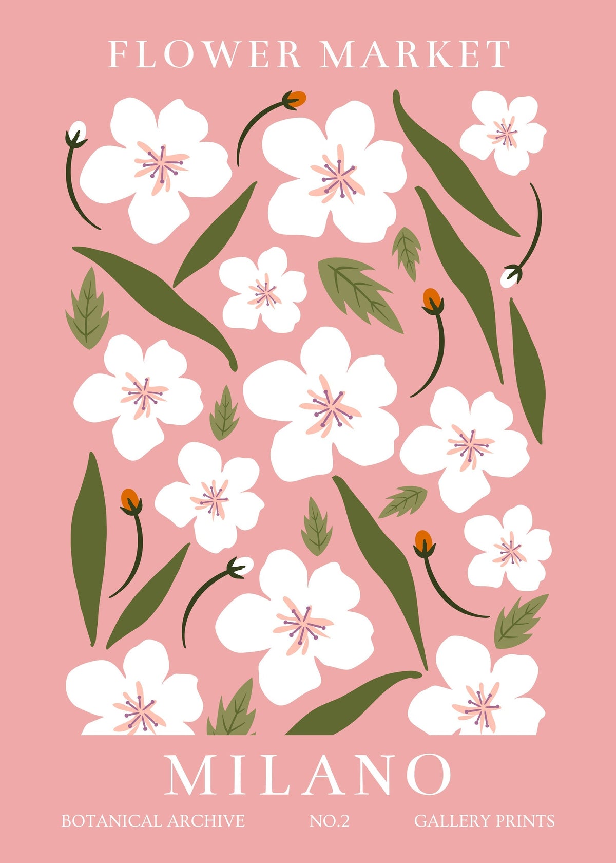 Milano Flower Market Botanical Print - Vintage Style Art — poster only, complete unframed artwork