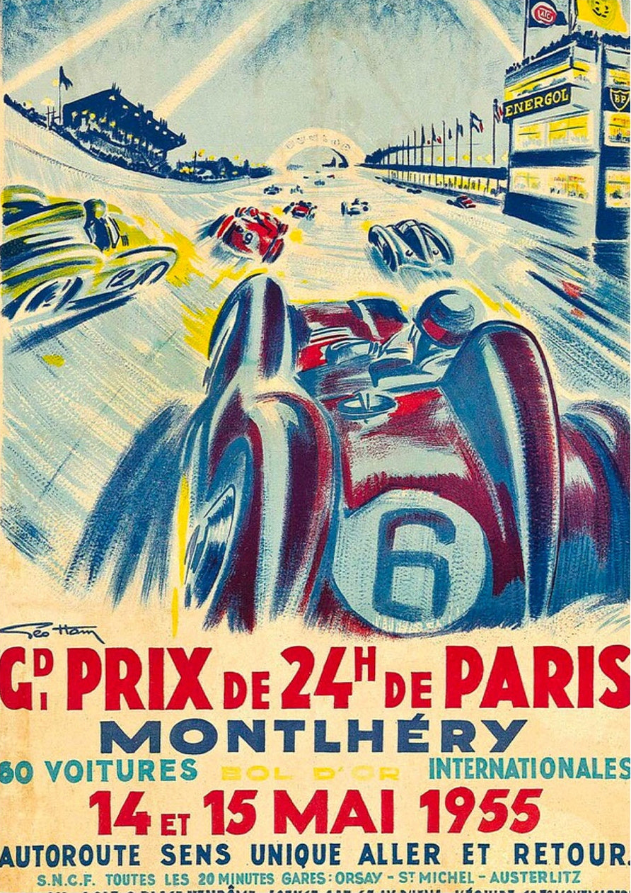 Grand Prix de 24H de Paris 1955 - Vintage Racing Poster by Geo Ham — poster only, complete unframed artwork