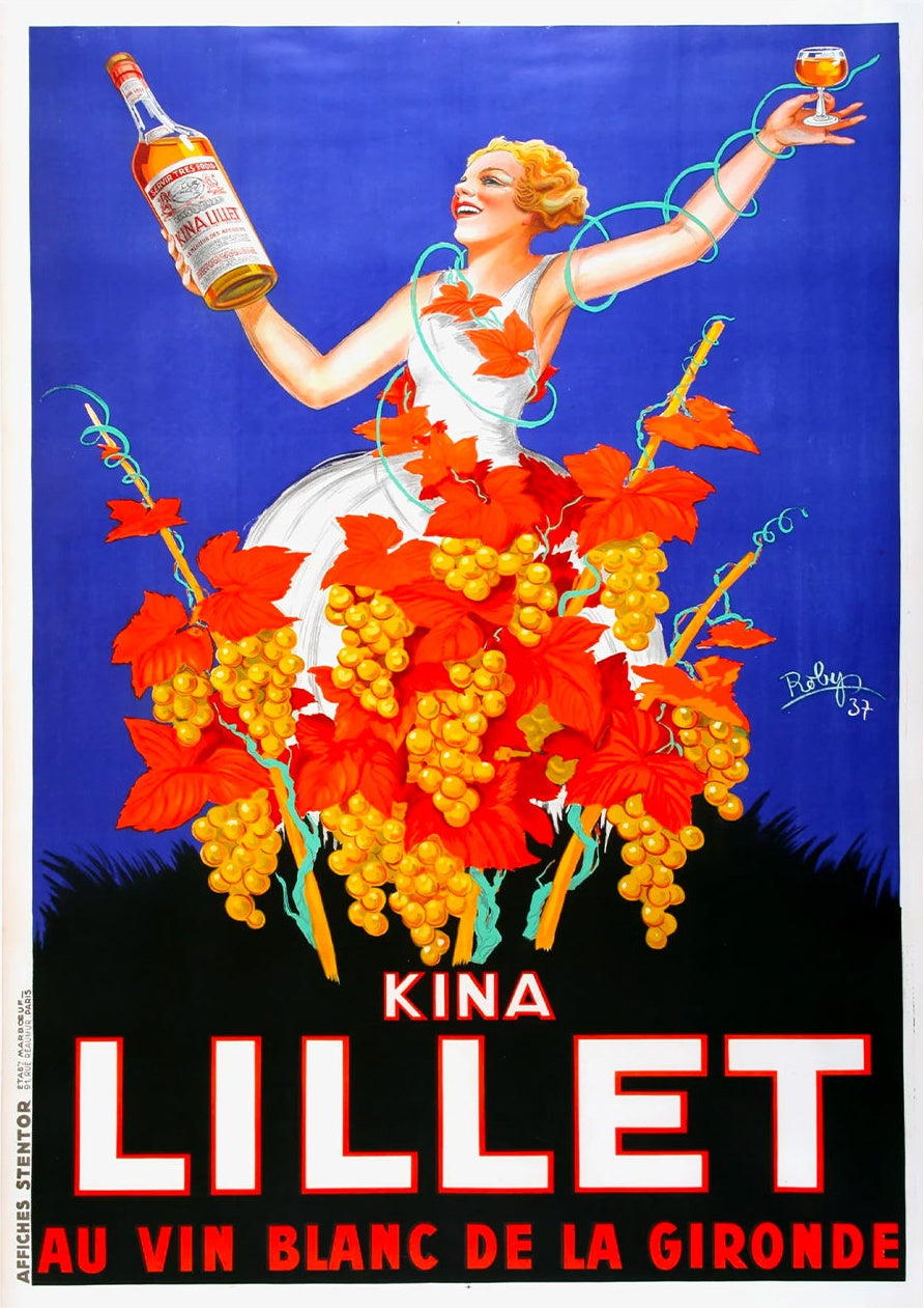 Kina Lillet Vintage Poster by Roby - 1937 French Advertising Art — poster only, complete unframed artwork