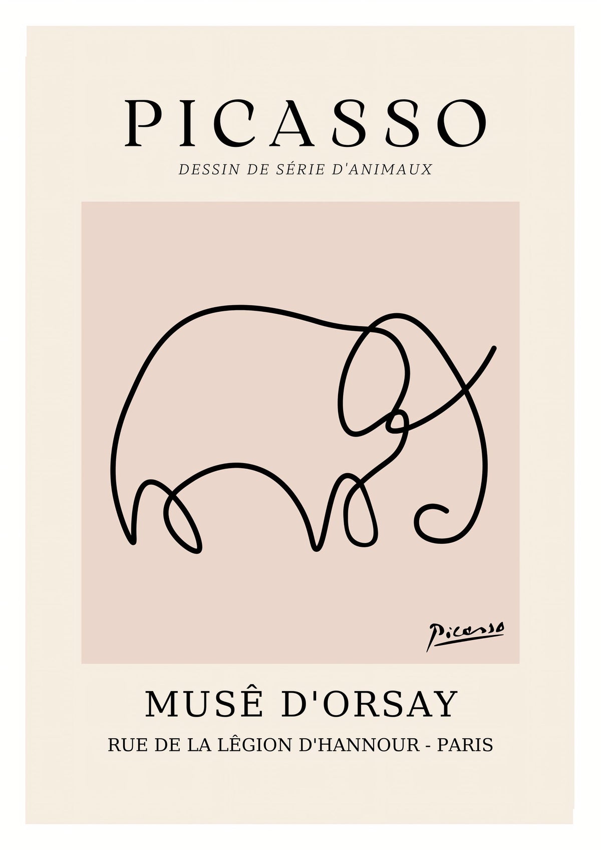Picasso's Minimalist Elephant - Iconic Line Drawing Art Print — poster only, complete unframed artwork