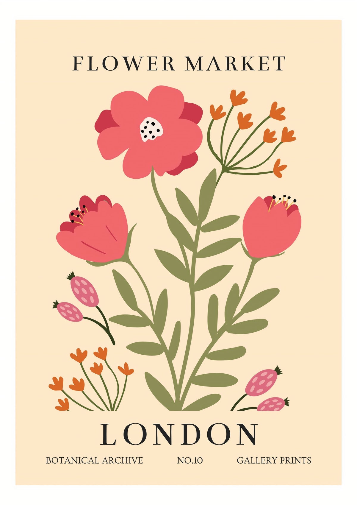 Vintage Flower Market Botanical Art Print - London Edition — poster only, complete unframed artwork
