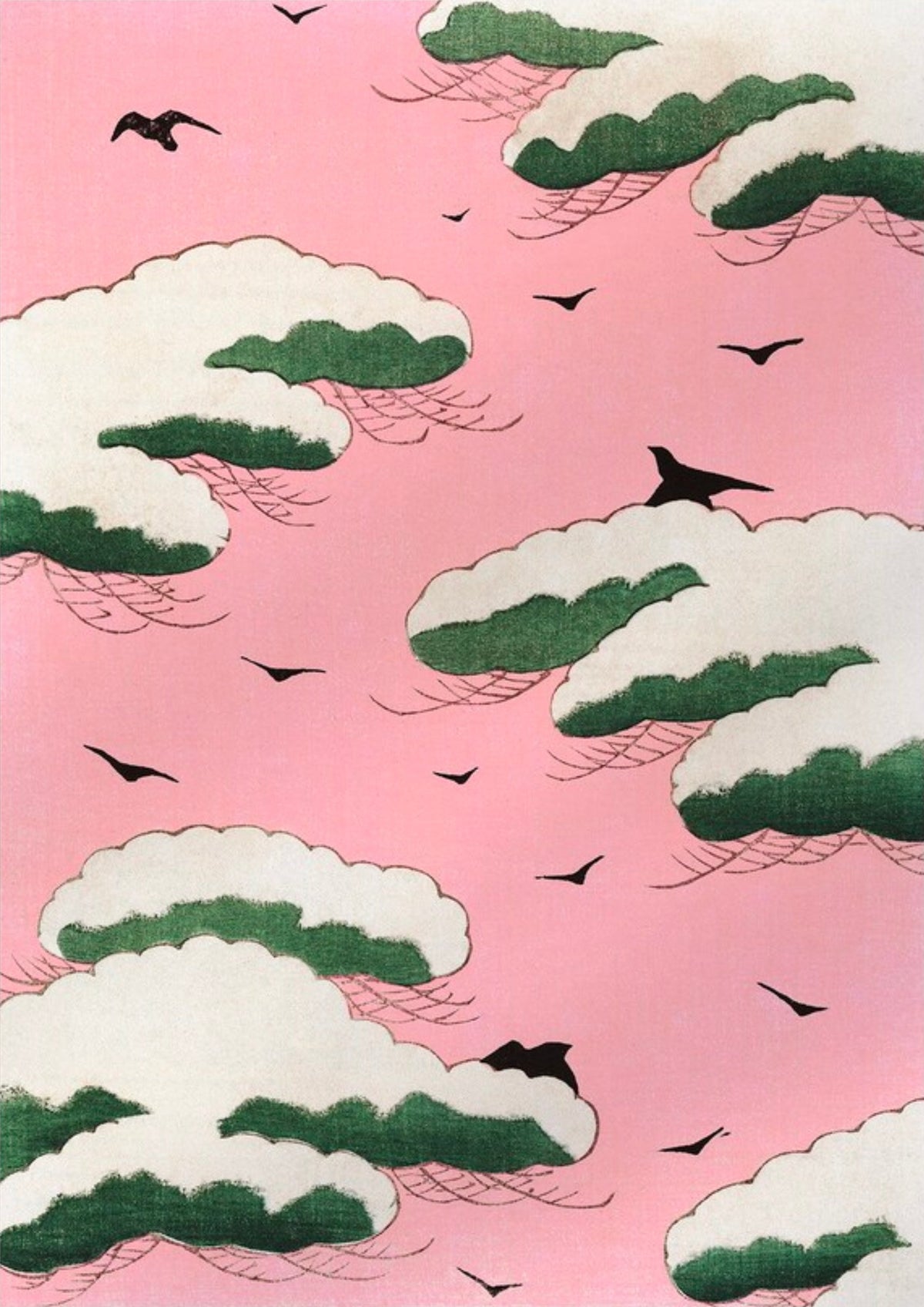 Traditional Japanese Cloud and Birds Print - Serene Art for Home Decor — poster only, complete unframed artwork