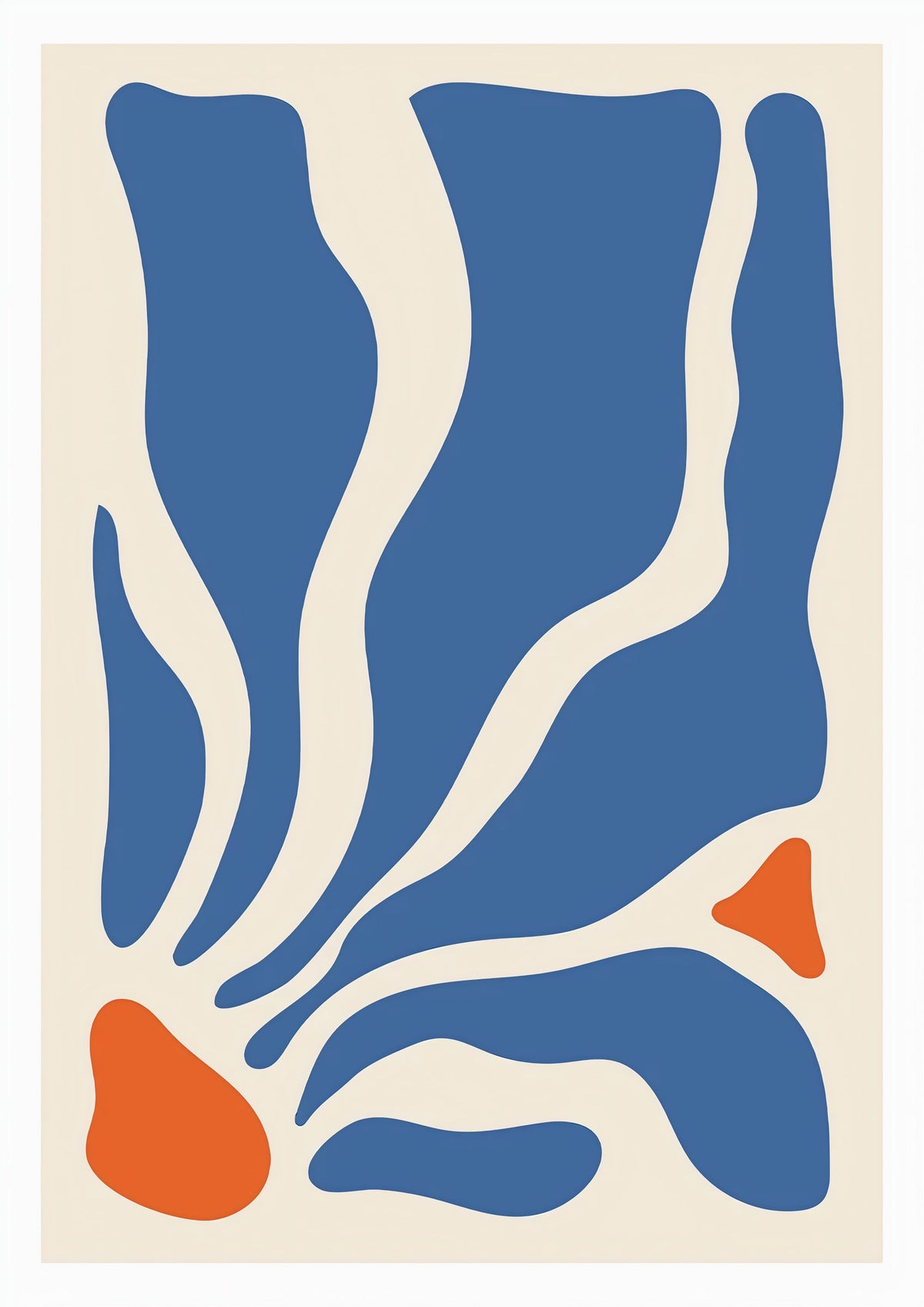 Modern Abstract Blue and Orange Art Print — poster only, complete unframed artwork