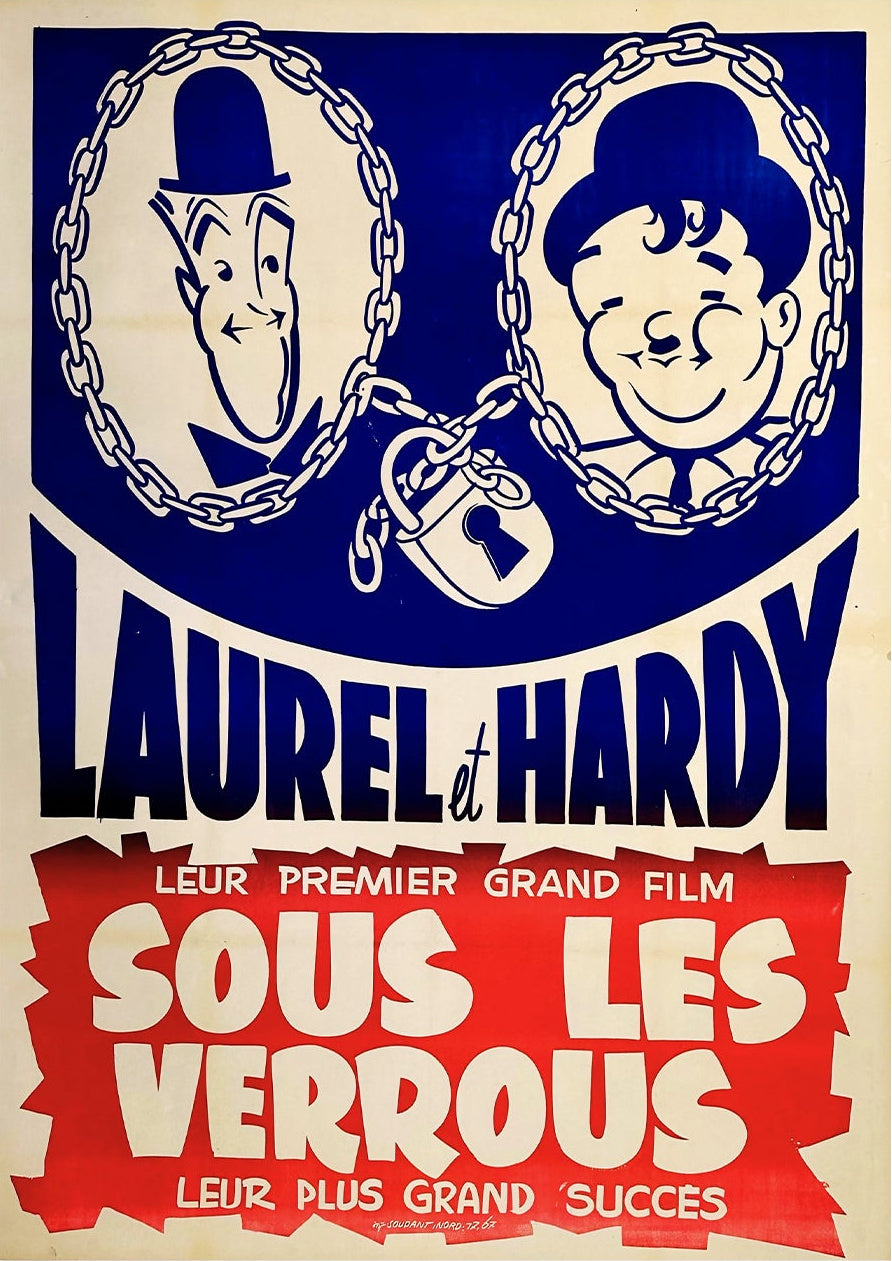 Laurel and Hardy 'Sous Les Verrous' - Vintage Movie Poster Art Print — poster only, complete unframed artwork