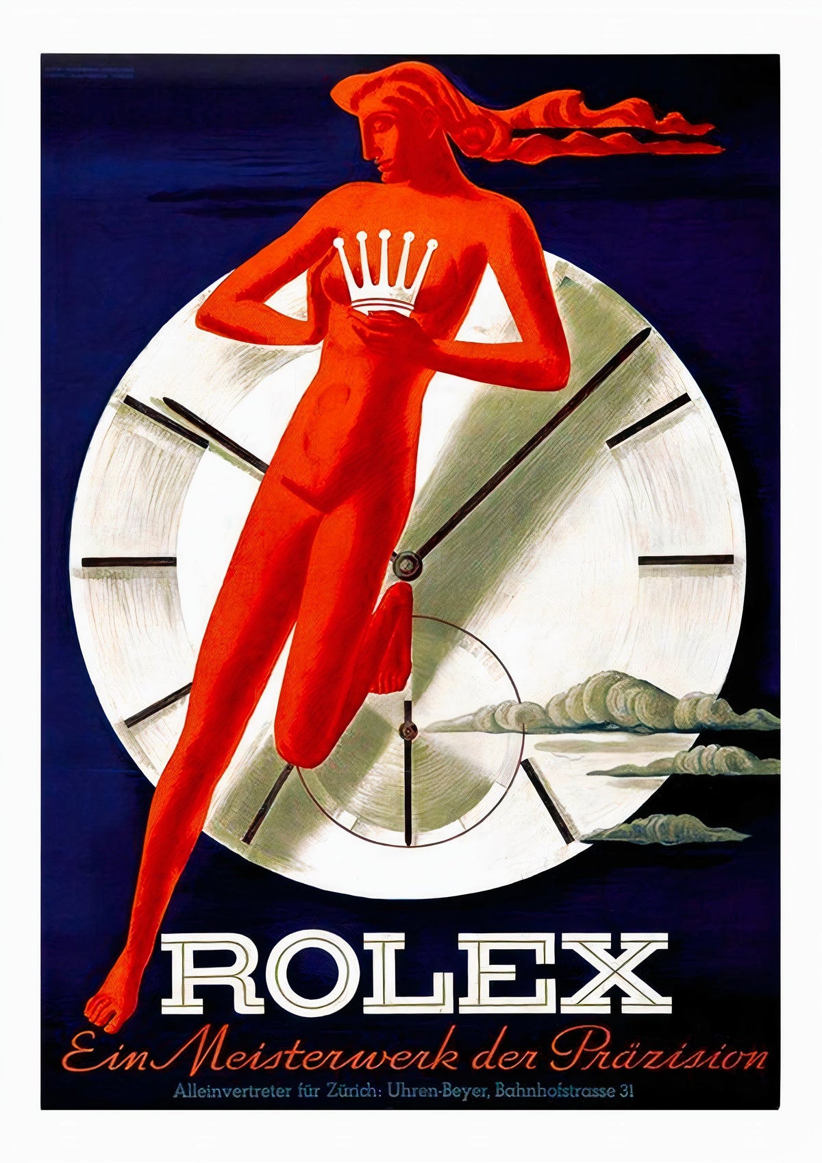 Vintage Rolex Advertising Poster - Iconic Art Deco Timepiece Illustration — poster only, complete unframed artwork