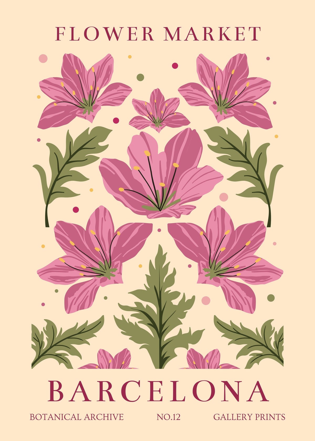 Flower Market in Barcelona - Vibrant Botanical Art Print — poster only, complete unframed artwork