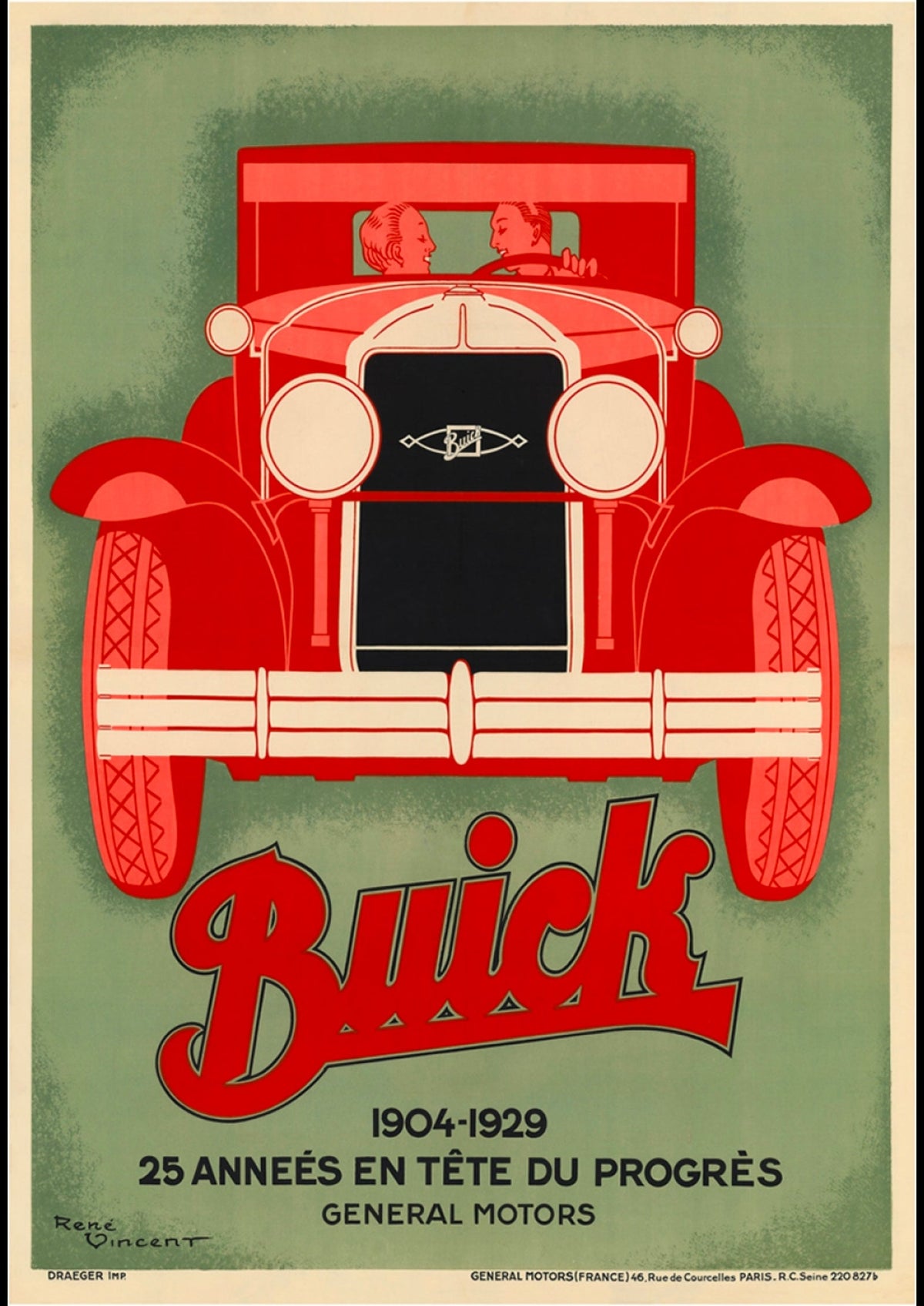René Vincent Buick Vintage Poster - Classic Automotive Advertising Art — poster only, complete unframed artwork