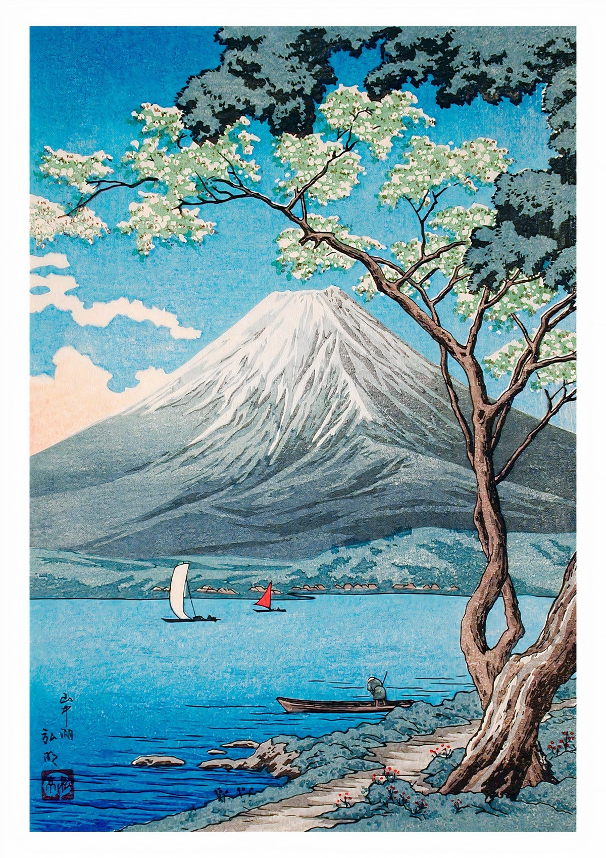 Hokusai's Mount Fuji with Blossoms - Classic Japanese Ukiyo-e Art Print — poster only, complete unframed artwork