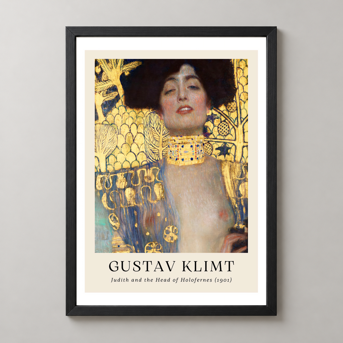 Gustav Klimt's Judith and the Head of Holofernes - Iconic Art Nouveau Print — realistic black frame studio view