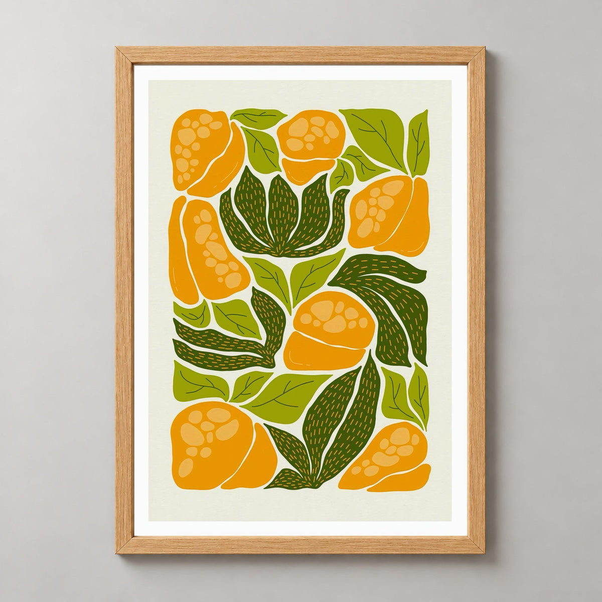 Yellow Bell Pepper Print  | Abstract Fruit Collection | Kitchen wall art — realistic natural wood frame studio view