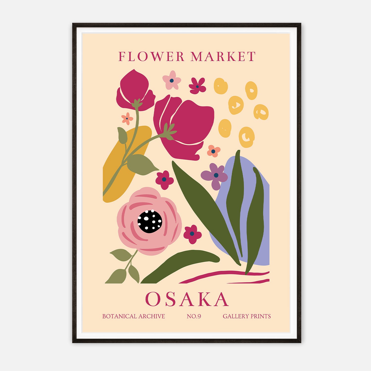 Flower Market Osaka Wall Art Print - Vibrant Botanical Illustration