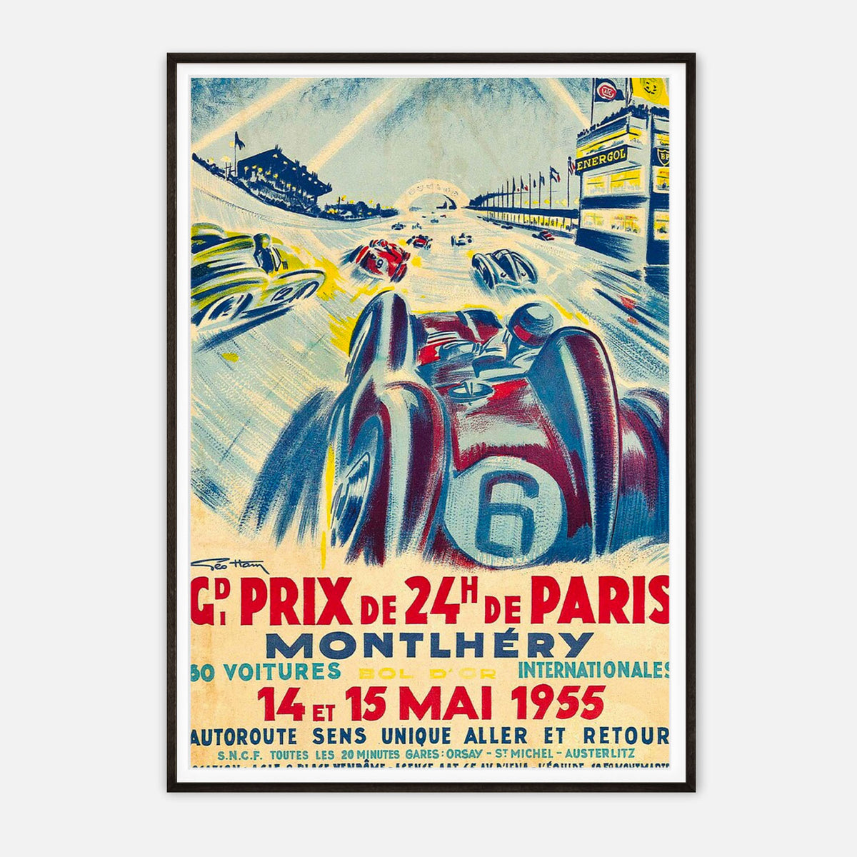 Grand Prix de 24H de Paris, 1955 vintage racing poster by Geo Ham – framed art print – Galrie