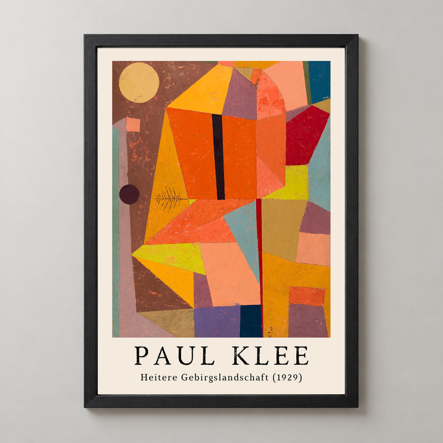 Paul Klee's Heitere Gebirgslandschaft (1929) - Vibrant Abstract Art Print — realistic black frame studio view
