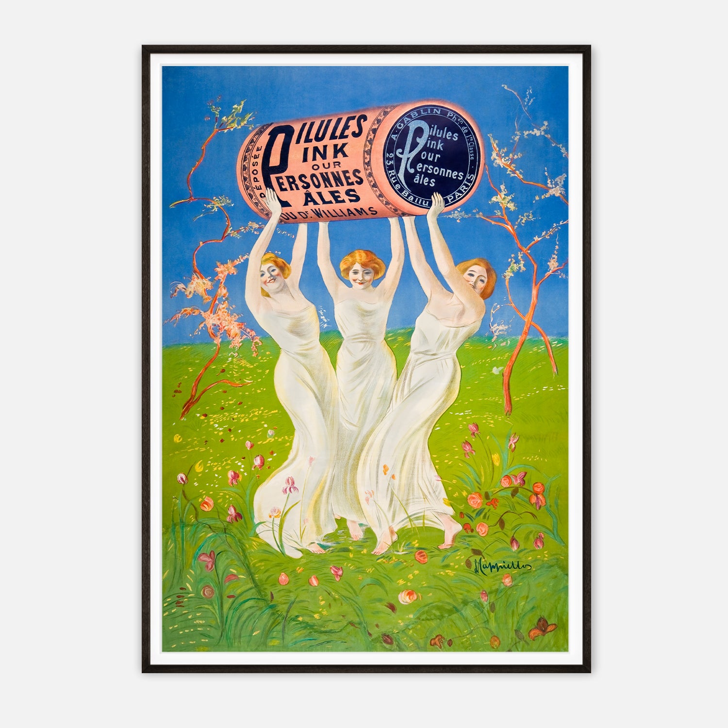 Vintage Art Nouveau Poster by Dr. Williams - Three Women with Pillules Ink