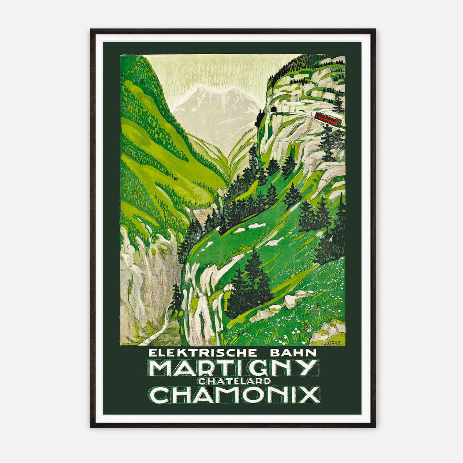 Vintage Elektirsche Bahn Martigny Chamonix Art Print by J. Graz