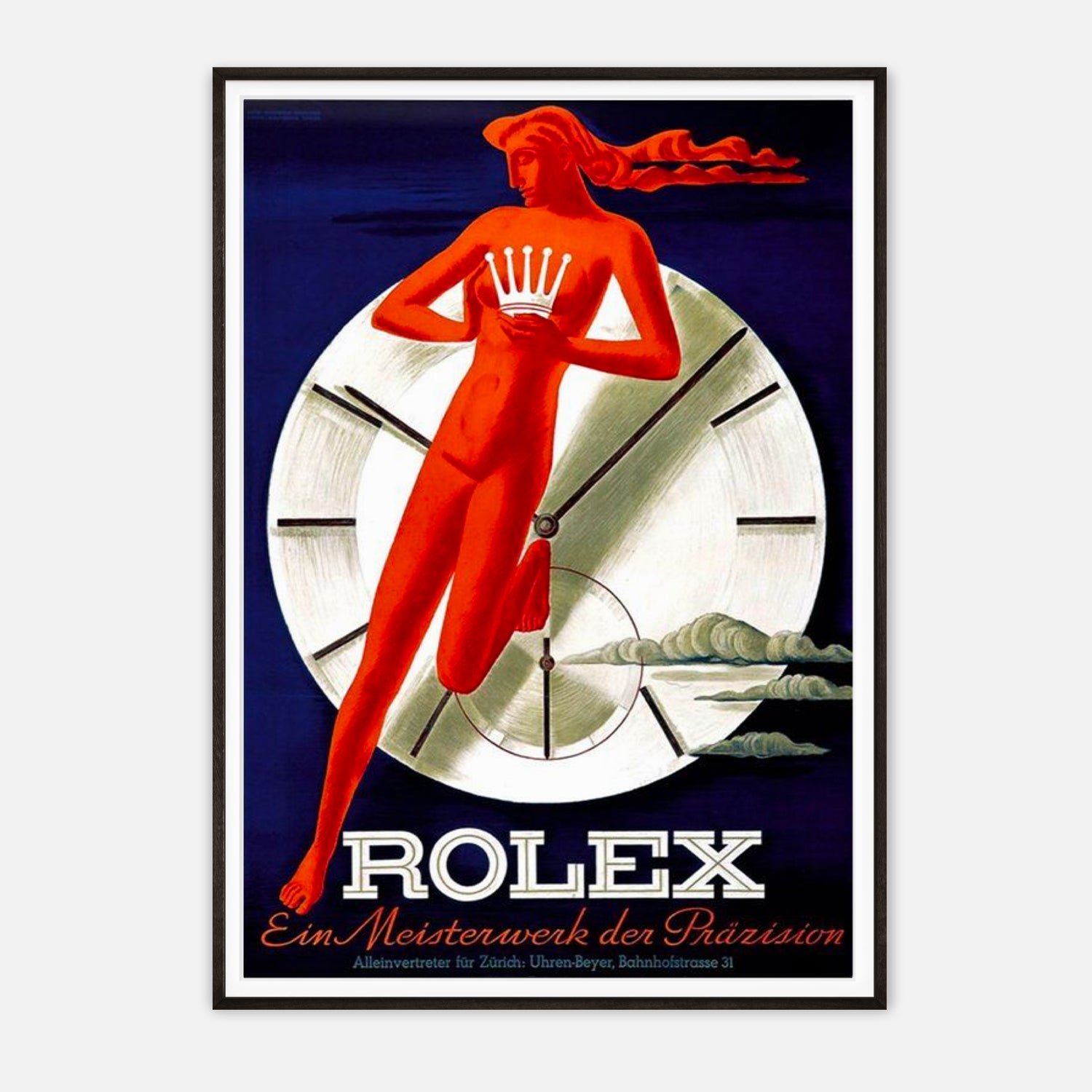 Vintage Rolex Advertising Poster - Iconic Art Deco Timepiece Illustration