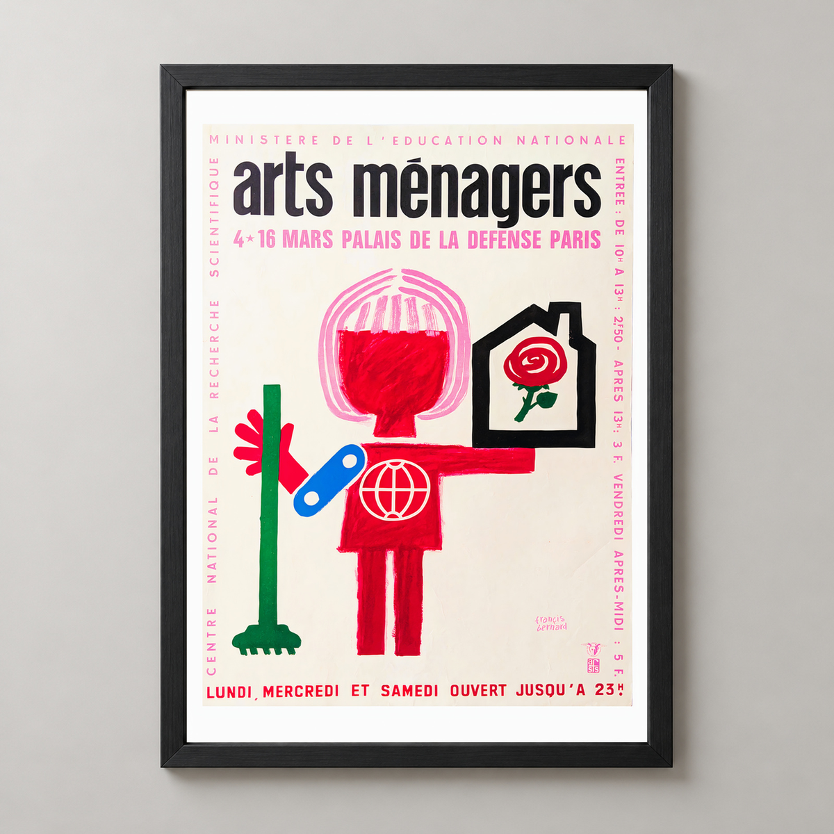 Arts Ménagers - Vintage French Advertising Poster by Francis Bernard — realistic black frame studio view