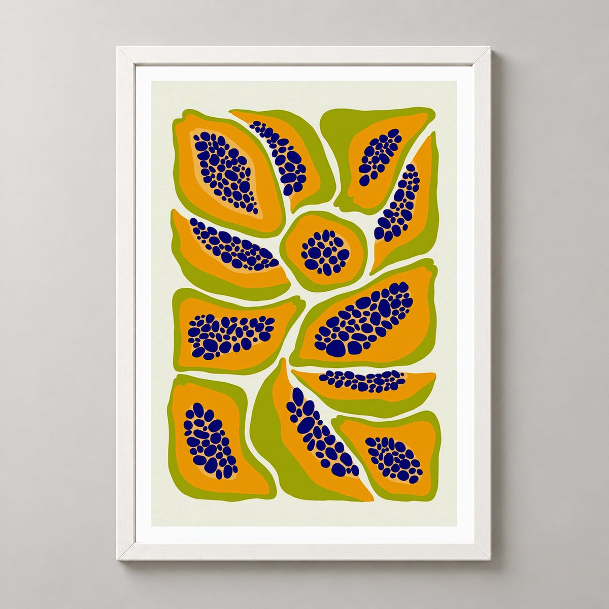 Papaya Print  | Abstract Fruit Collection | Kitchen Wall Art — realistic white frame studio view