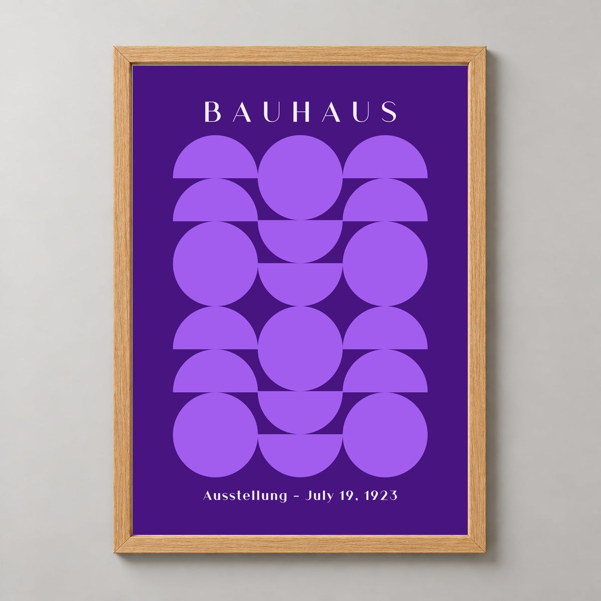 Bauhaus Ausstellung - July 19, 1923 - Modernist Geometric Print — realistic natural wood frame studio view