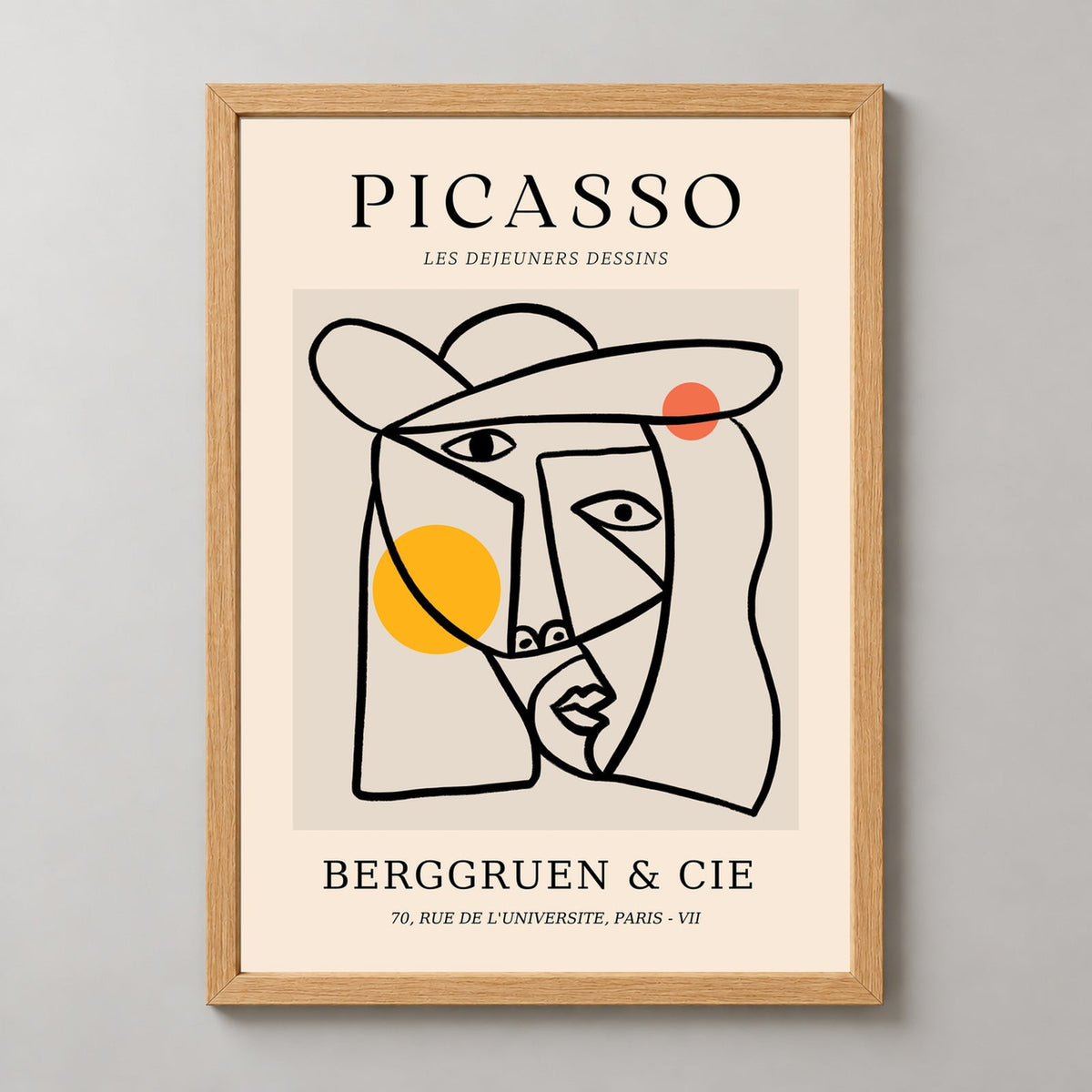Picasso's Les Dejeuners Dessins - Iconic Modernist Art Print — realistic natural wood frame studio view