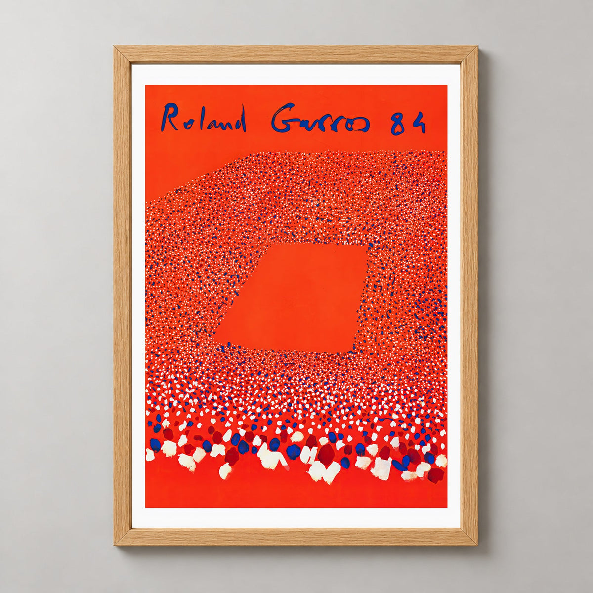 Roland Garros 84 - Vibrant Abstract Tennis Poster — realistic natural wood frame studio view