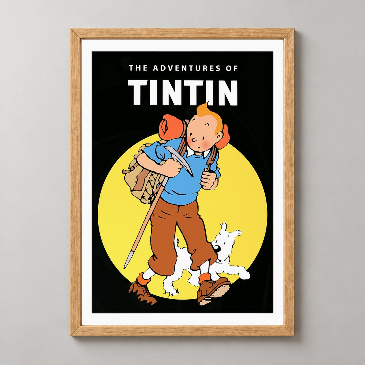 The Adventures of Tintin - Classic Comic Art Print — realistic natural wood frame studio view