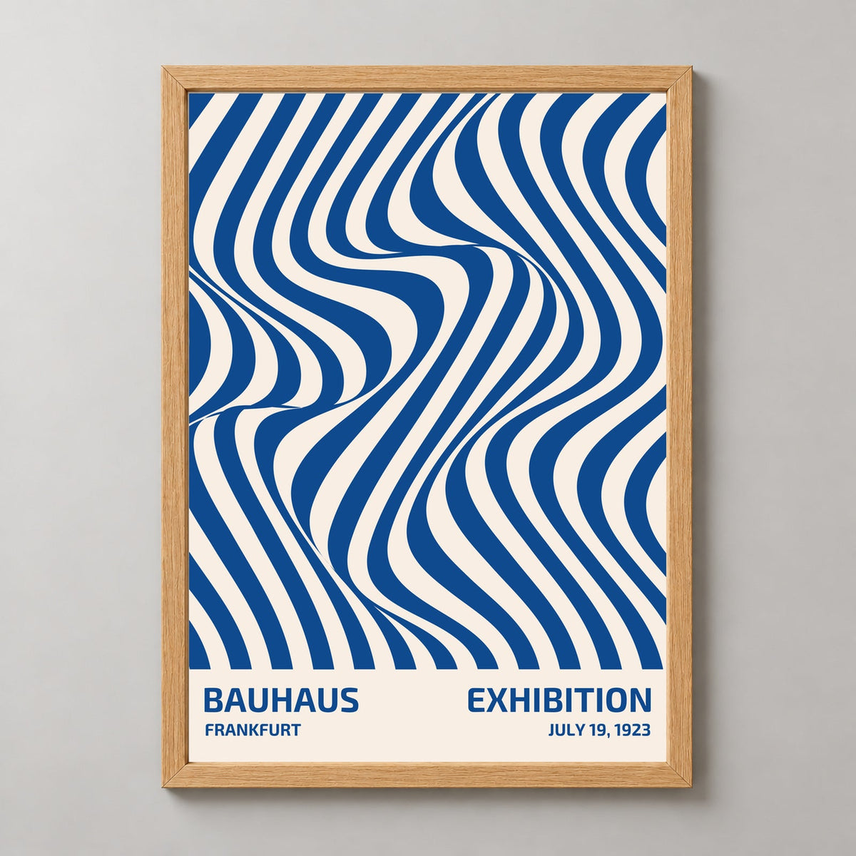 Bauhaus Exhibition Poster - Frankfurt 1923 - Iconic Vintage Art Print — realistic natural wood frame studio view