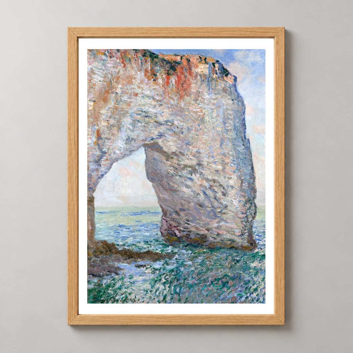 The Manneporte near Étretat (1886) by Claude Monet — realistic natural wood frame studio view