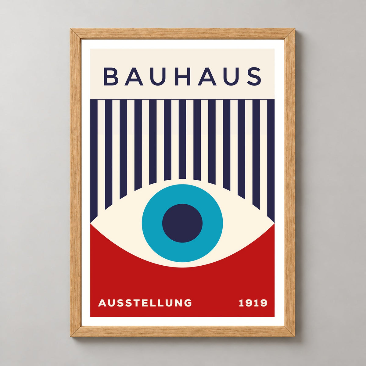 Bauhaus Ausstellung 1919 - Iconic Modernist Art Print — realistic natural wood frame studio view