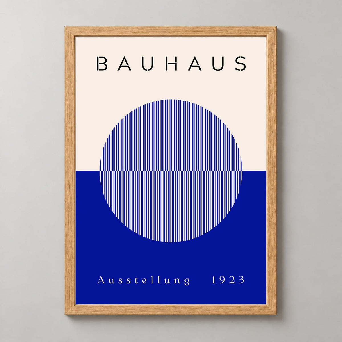 Bauhaus Exhibition 1923 Poster - Iconic Art Print — realistic natural wood frame studio view