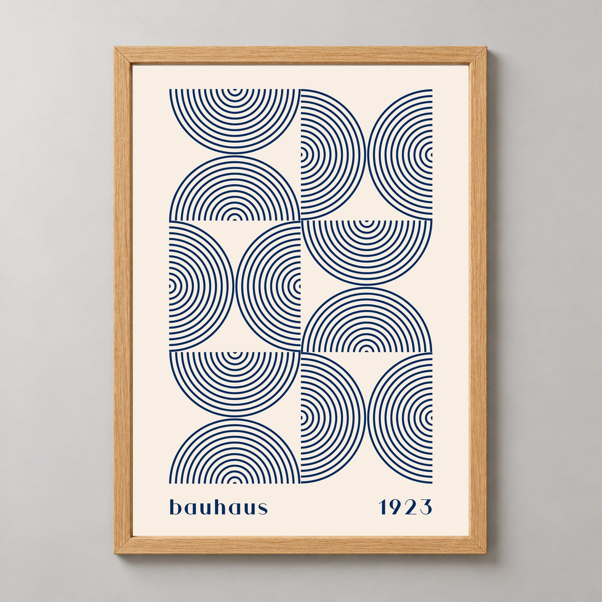 Bauhaus 1923 - Geometric Art Print — realistic natural wood frame studio view
