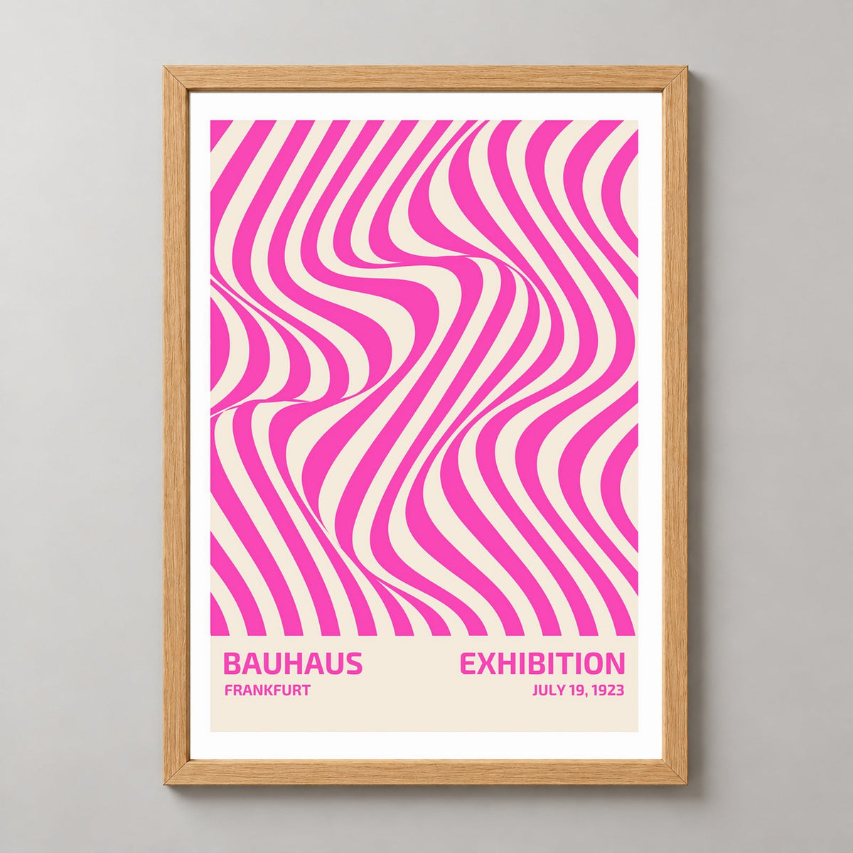 Bauhaus Frankfurt Exhibition Poster - Vintage 1923 Abstract Design Print — realistic natural wood frame studio view