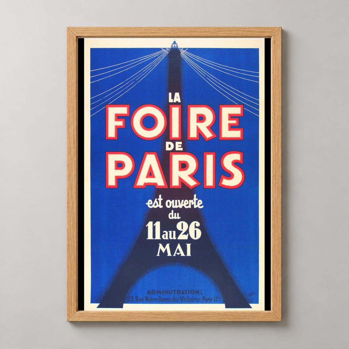 La Foire de Paris Vintage Poster - Classic French Event Advertisement — realistic natural wood frame studio view