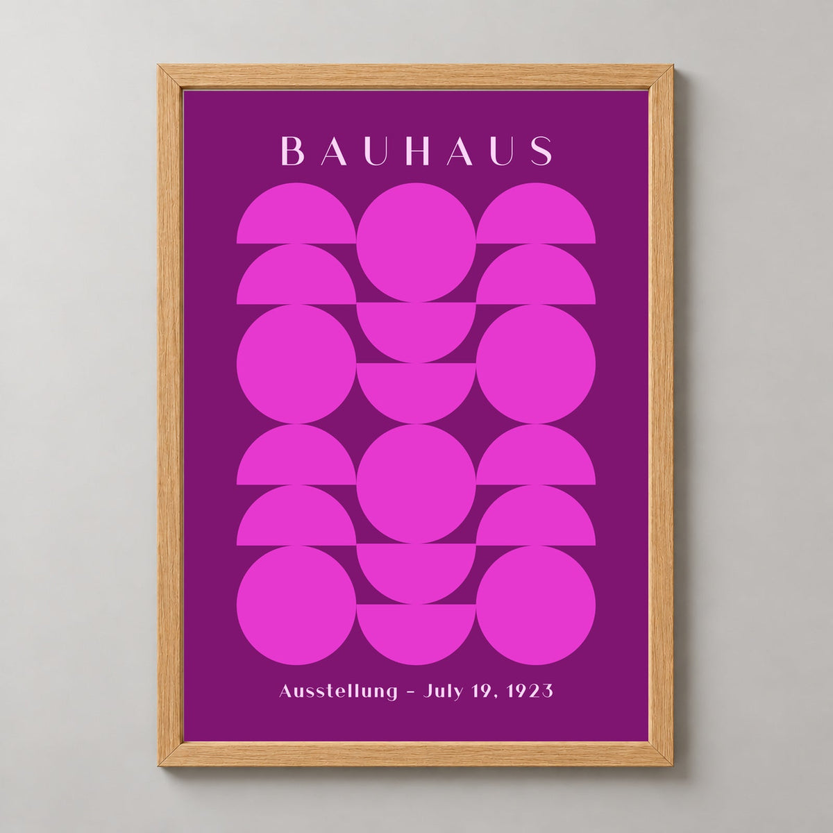 Bauhaus Art Print - Geometric Abstract Poster — realistic natural wood frame studio view