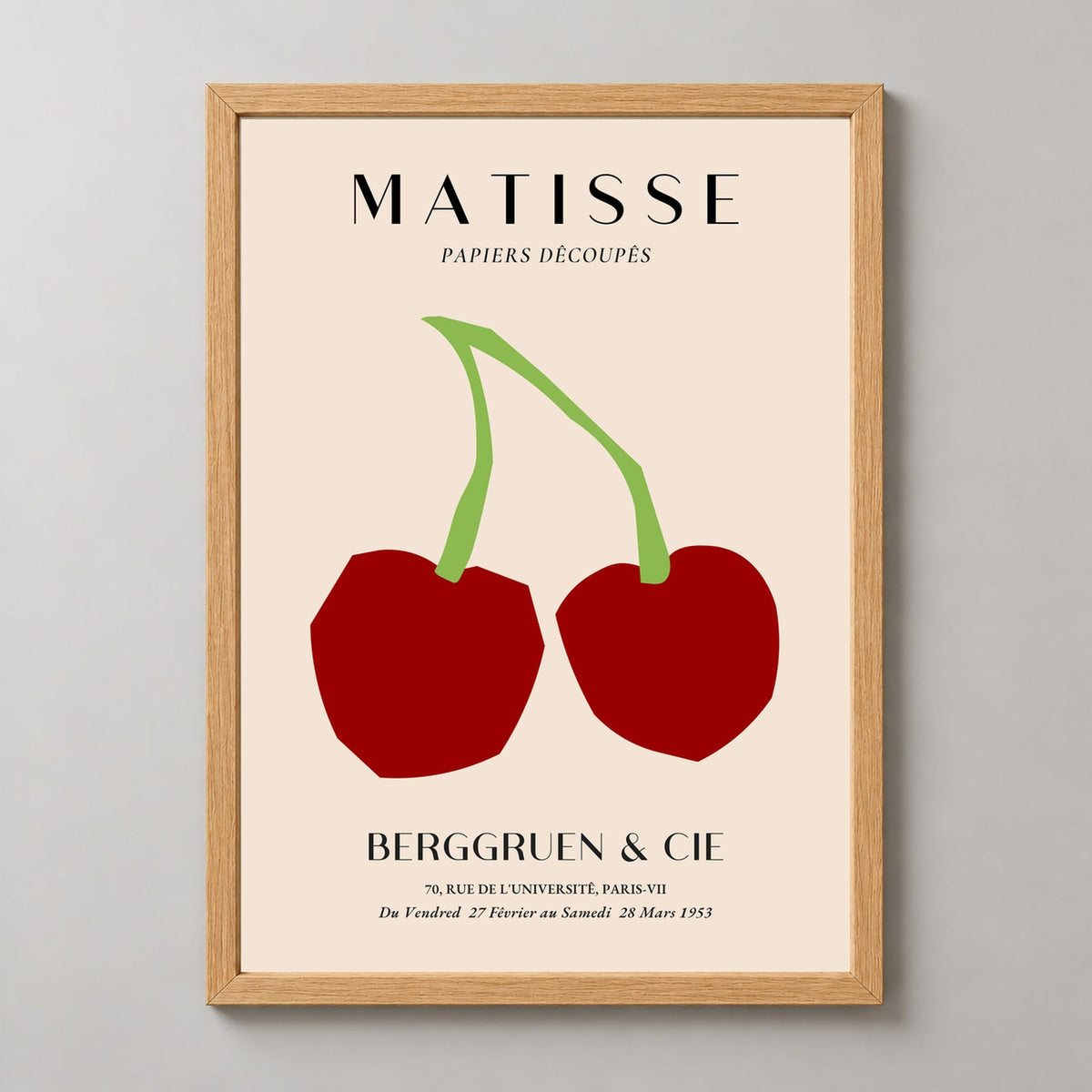 Henri Matisse - Papiers Découpés - Berggruen & Cie Exhibition Poster — realistic natural wood frame studio view