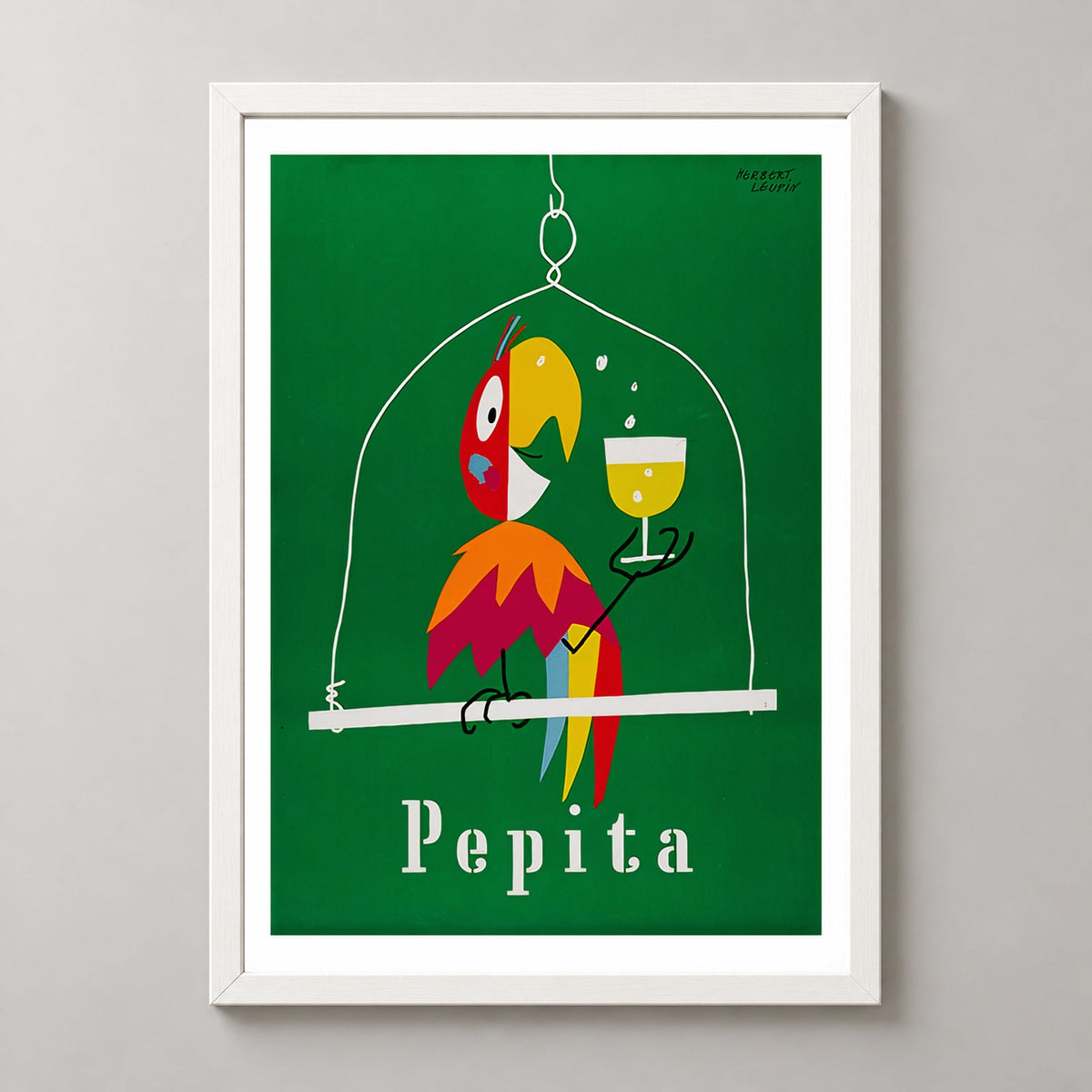 Herbert Leupin's Pepita - Vibrant Vintage Poster Art Print — realistic white frame studio view