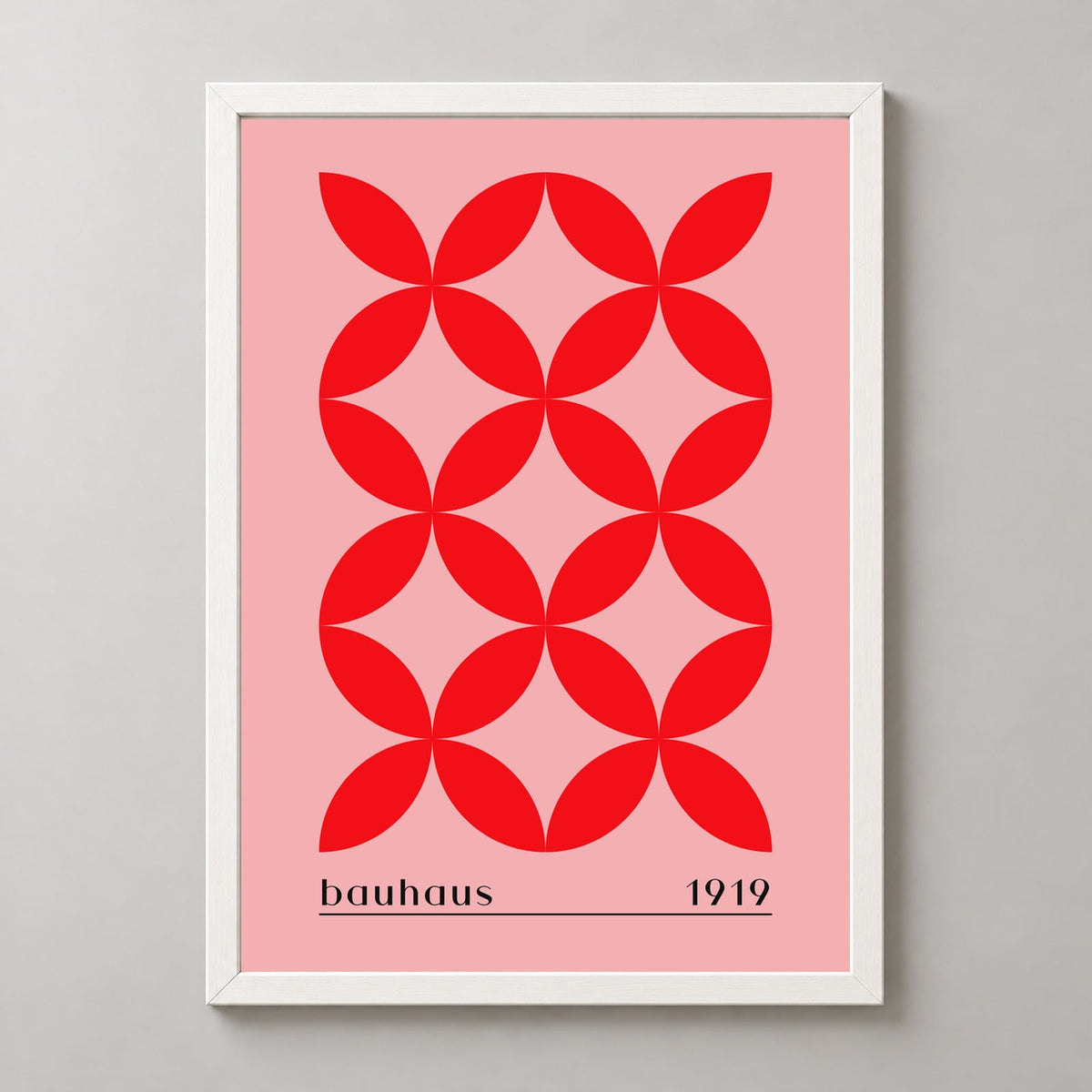 Bauhaus 1919 Geometric Red Pattern - Vintage Design Art Print — realistic white frame studio view