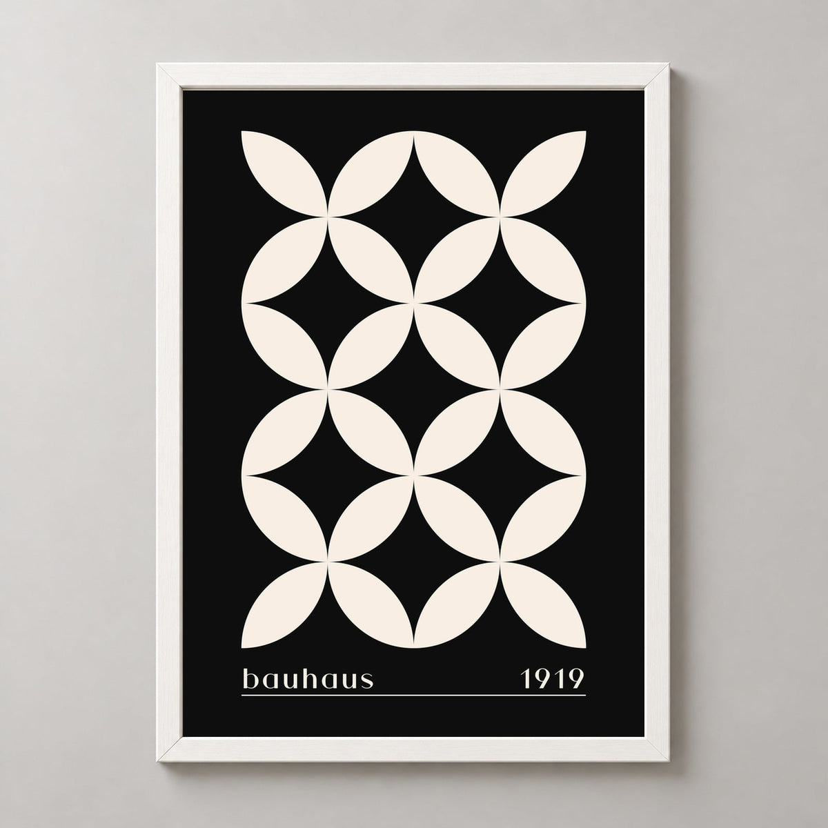 Bauhaus 1919 Geometric Abstract Art Print — realistic white frame studio view