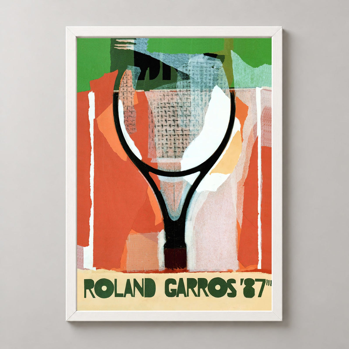 Vintage Roland Garros 1987 Tennis Poster - Iconic Sports Memorabilia — realistic white frame studio view