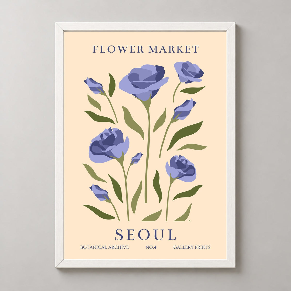 Seoul Flower Market - Botanical Archive No.4 Art Print — realistic white frame studio view