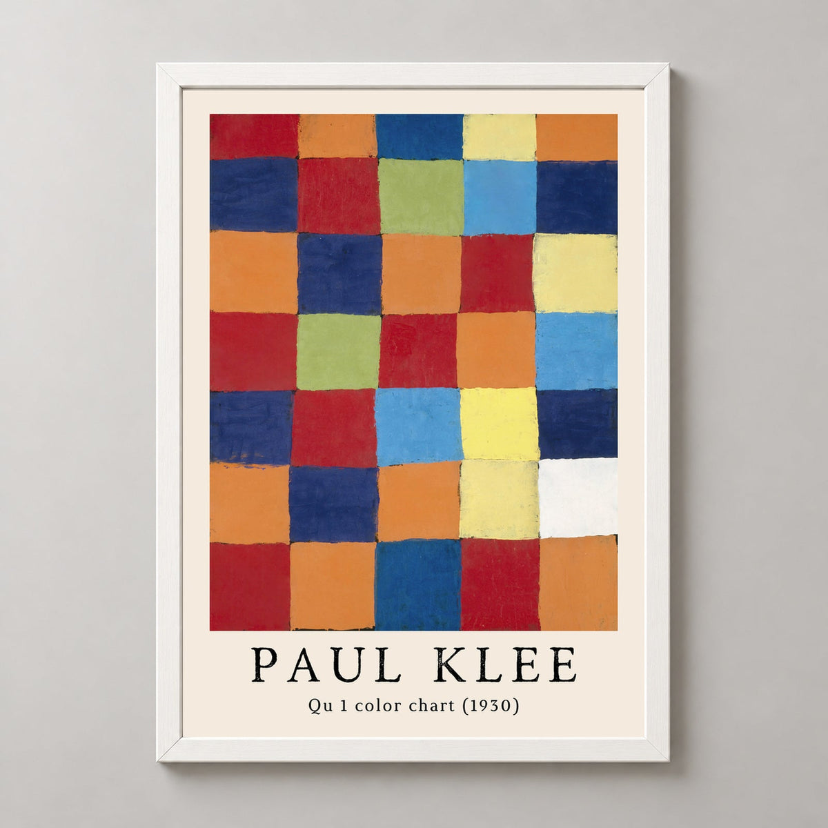 Paul Klee's Qu 1 Color Chart (1930) - Geometric Abstract Art Print — realistic white frame studio view