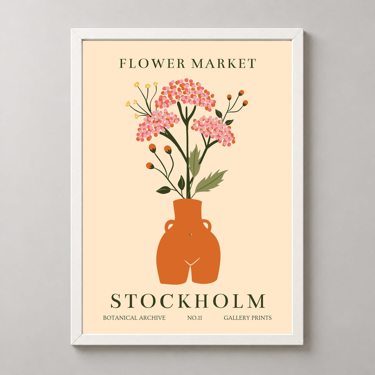 Stockholm Flower Market Botanical Art Print - Scandinavian Design — realistic white frame studio view