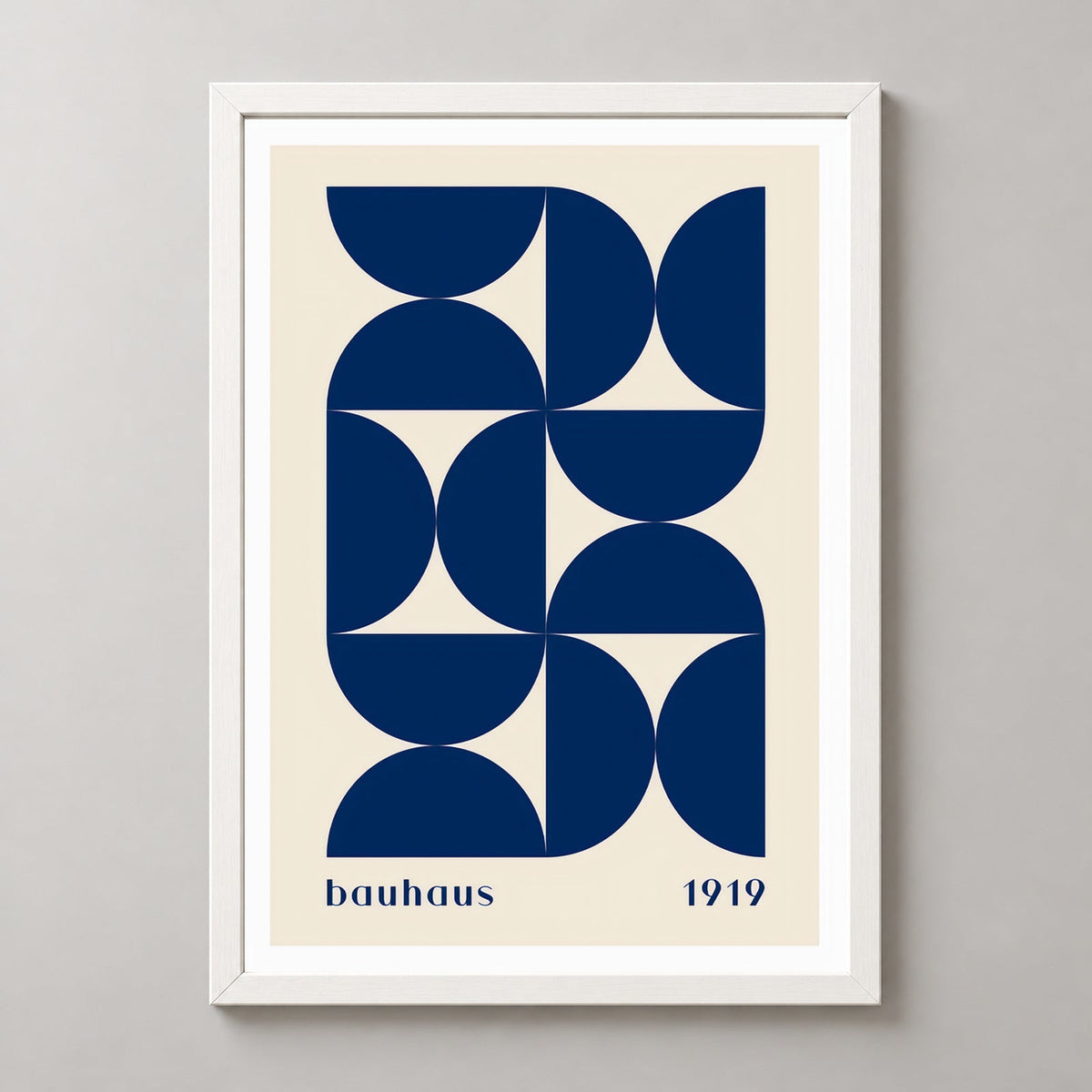 Bauhaus 1919 - Minimalist Geometric Art Print — realistic white frame studio view