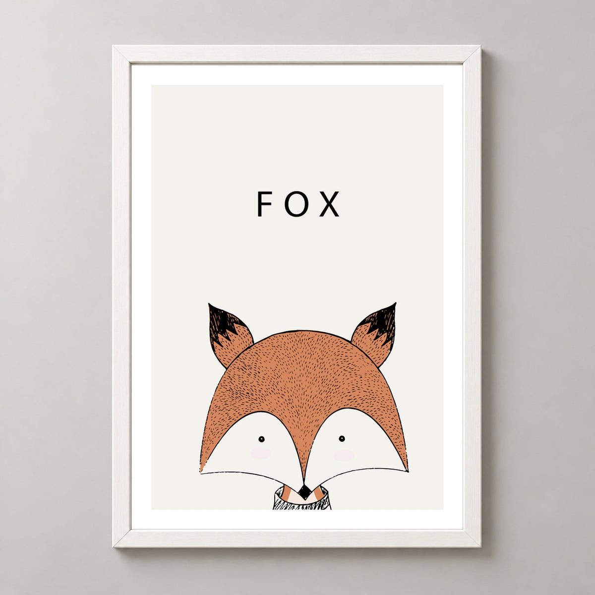 Whimsical Fox Illustration - Modern Minimalist Art Print — realistic white frame studio view